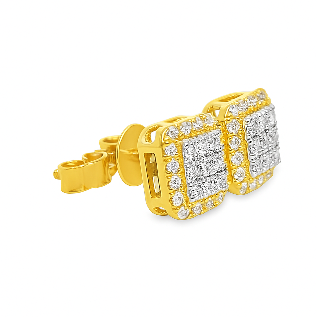 10K Yellow Gold Square Diamond Stud Earrings 0.69 ctw | Jewelry Palace