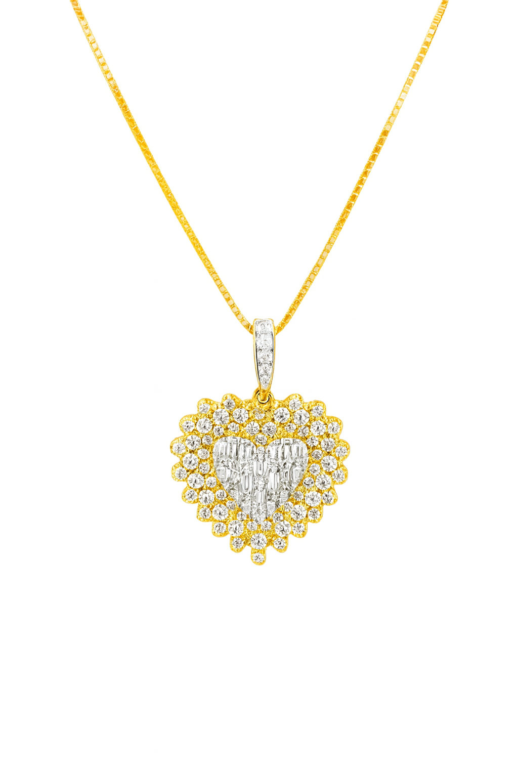 10K Yellow Gold Diamond Heart Necklace Cluster Halo Pendant 0.57 CTW