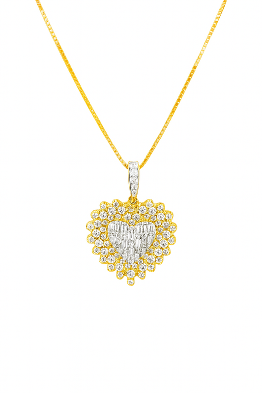 10K Yellow Gold Diamond Heart Necklace Cluster Halo Pendant 0.57 CTW