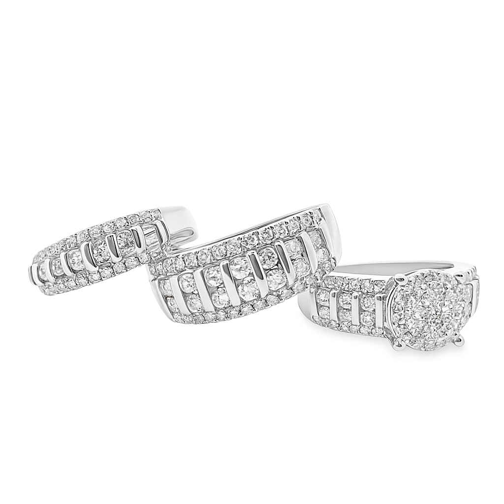 14K White Gold Diamond Trio Ring Set 3.33 ctw