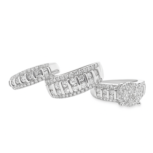 14K White Gold Diamond Trio Ring Set 3.33 ctw