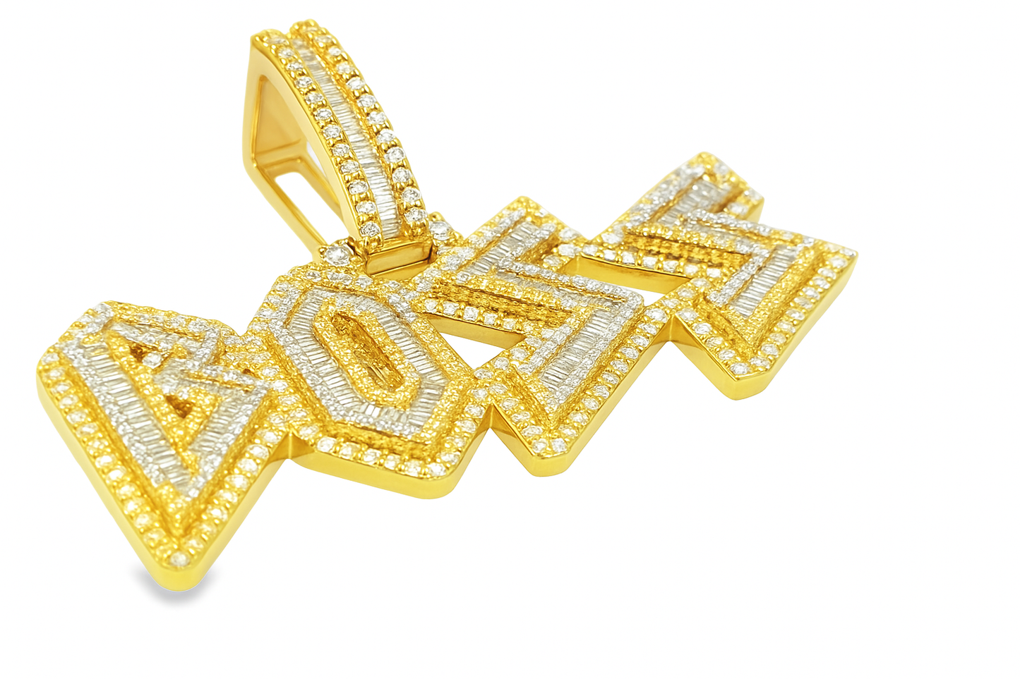 10K Yellow Gold Diamond "Boss" Pendant with Baguette Cut Diamonds 4.0 ctw