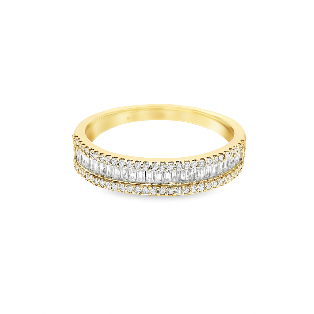 10K Yellow Gold Baguette Diamond Ring With Baguette Band 1.50 ctw