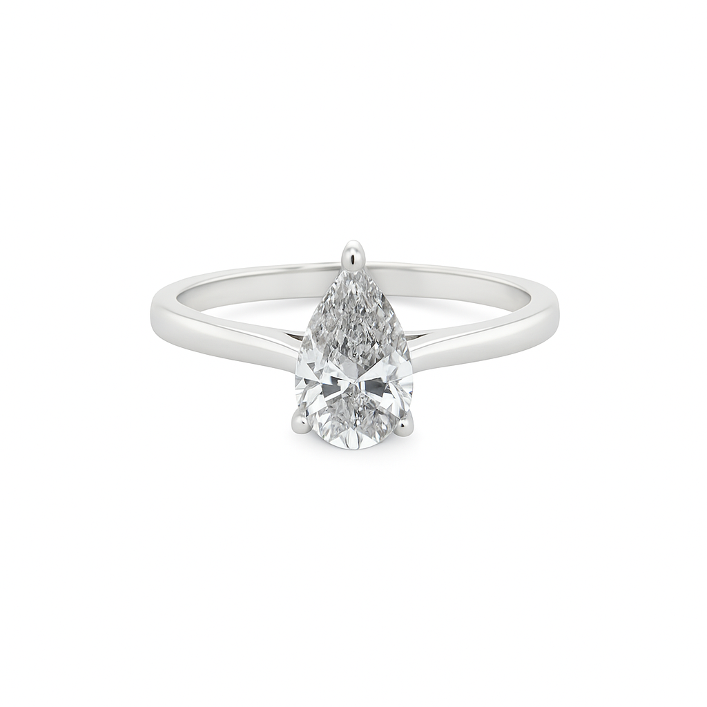 14K White Gold Lab Grown Diamond Ring with Pear Cut Diamond 1.00 ctw