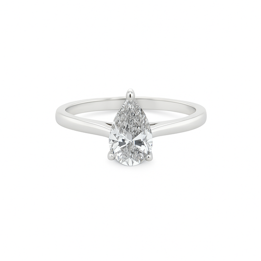 14K White Gold Lab Grown Diamond Ring with Pear Cut Diamond 1.00 ctw