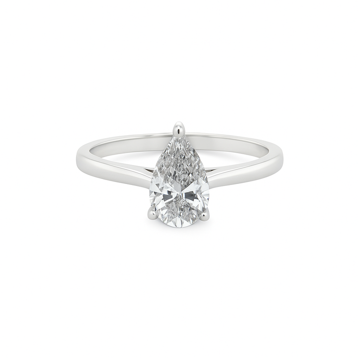 14K White Gold Lab Grown Diamond Ring with Pear Cut Diamond 1.00 ctw