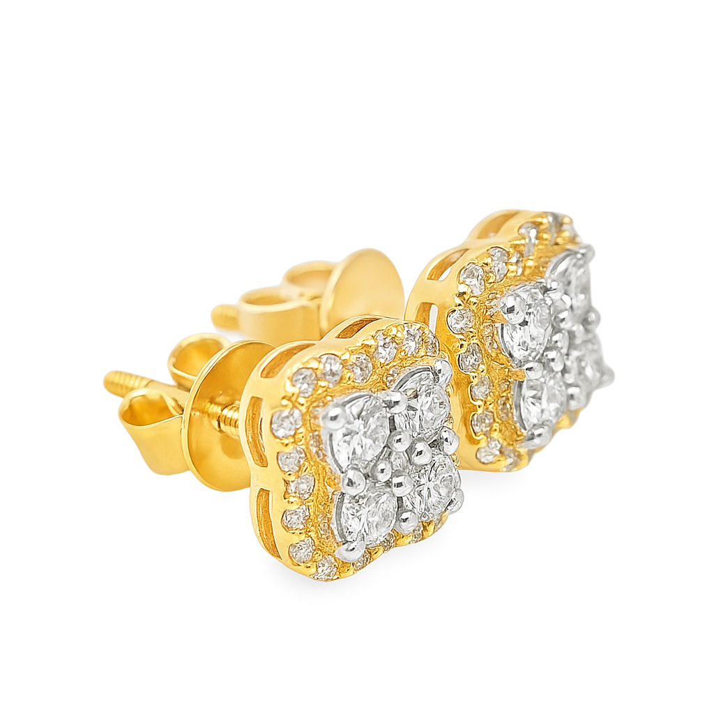 10K Yellow Gold 0.64 ctw Diamond Floral Petal Stud Earrings | Elegant Cluster Design | Jewelry Palace