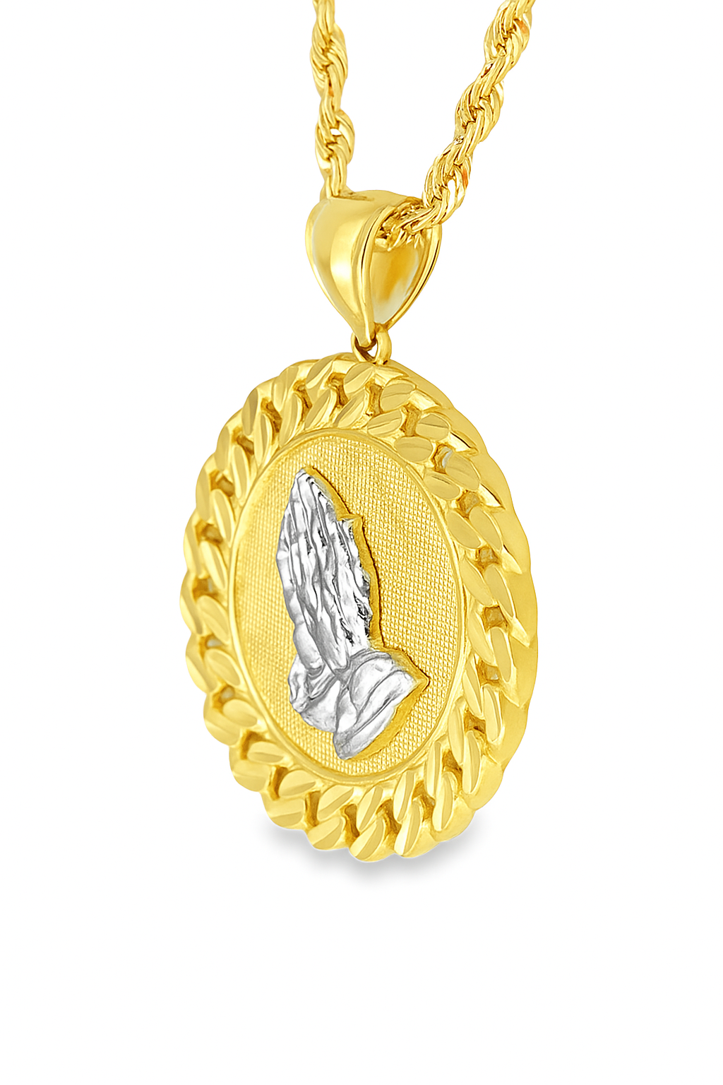 10K Yellow Gold Praying Hands Pendant Necklace Set – Faith & Blessings Design | Jewelry Palace
