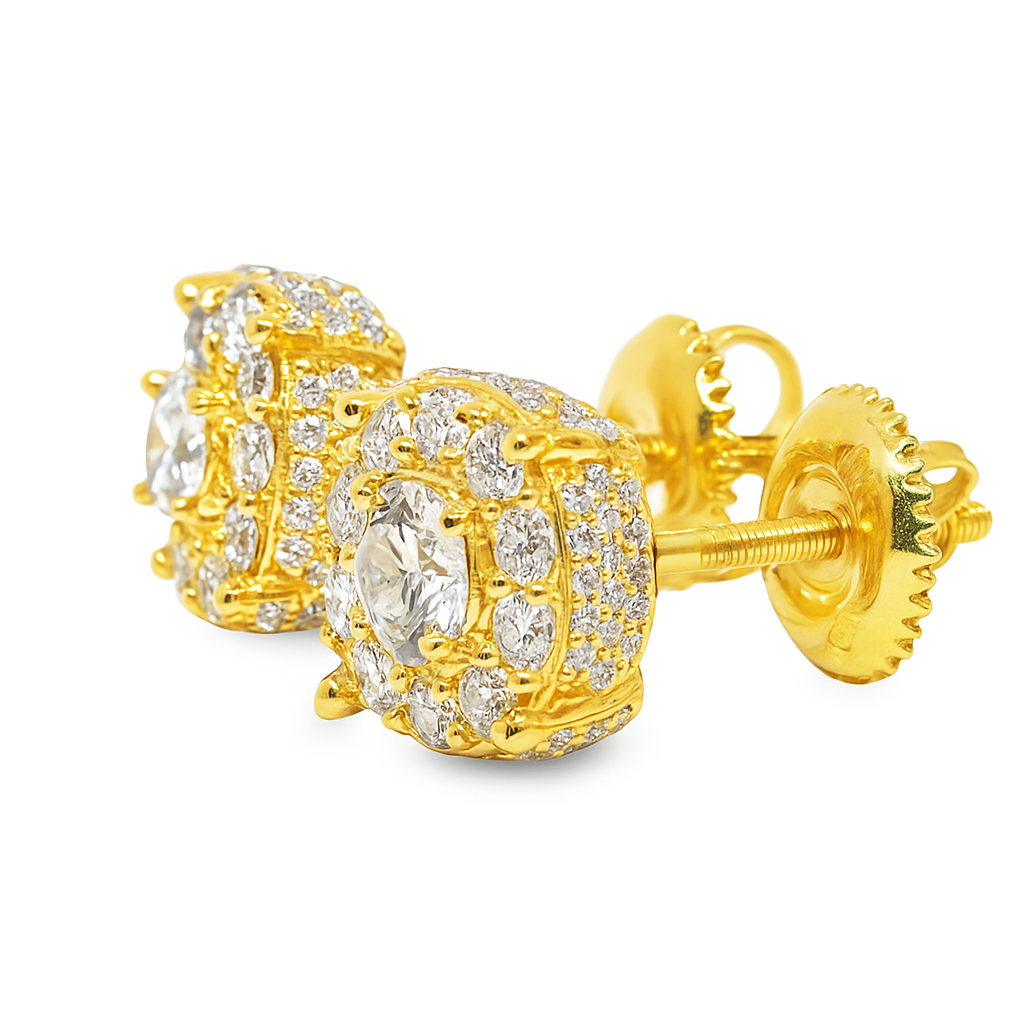 10K Yellow Gold Diamond Round Halo Stud Earrings 1.01 CTW | Jewelry Palace