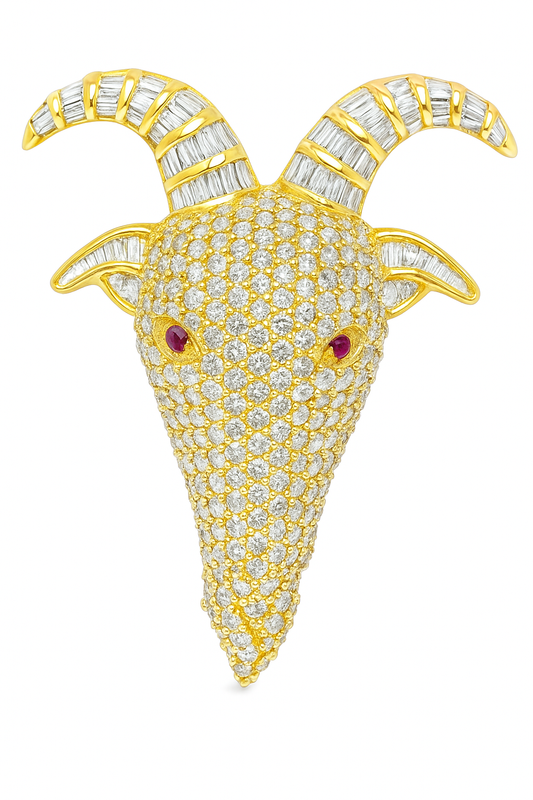 10K Yellow Gold Diamond and Ruby Goat Head Pendant 6.00 ctw