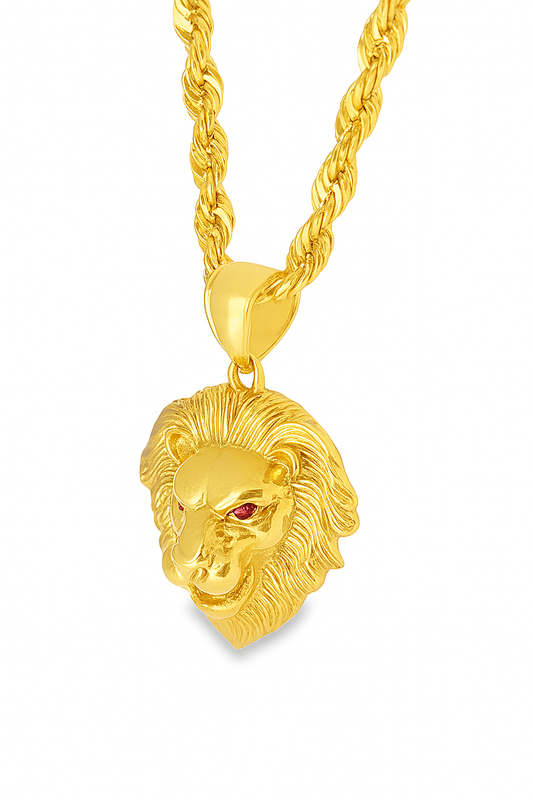 10K Yellow Gold Lion Head Pendant Necklace Set – Fierce & Regal Design | Jewelry Palace