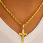 10K Yellow Gold Crucifix Cross Necklace | Two-Tone Religious Pendant with Rope Chain | Jewelry Palace