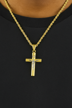 14K yellow gold crucifix cross pendant close-up