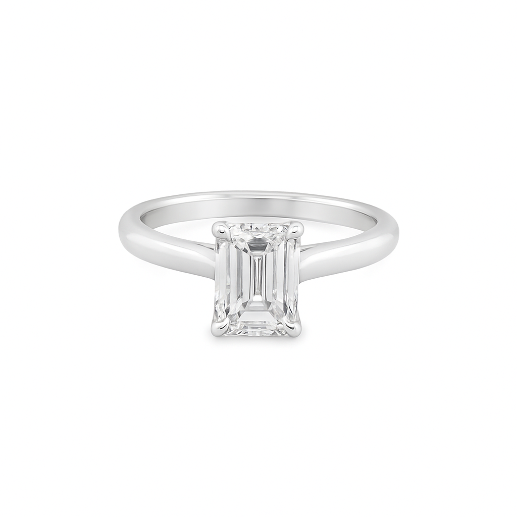 14k White Gold Lab grown Diamond Emerald Cut Diamond Solitaire Ring 1.50 ctw