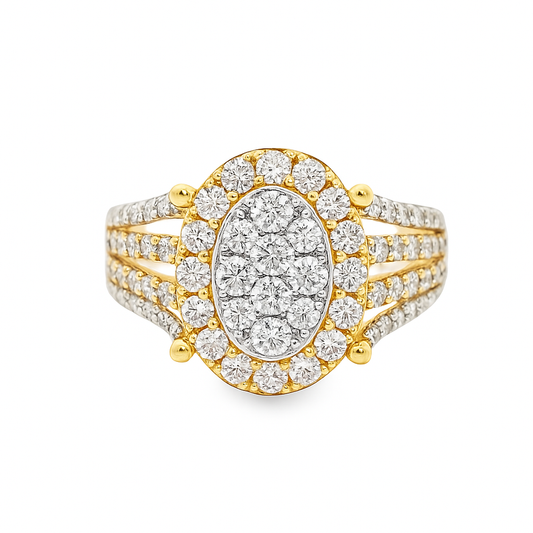 10K Yellow Oval Shape TwoTone Gold Womens Diamond Ring 0.96 ctw