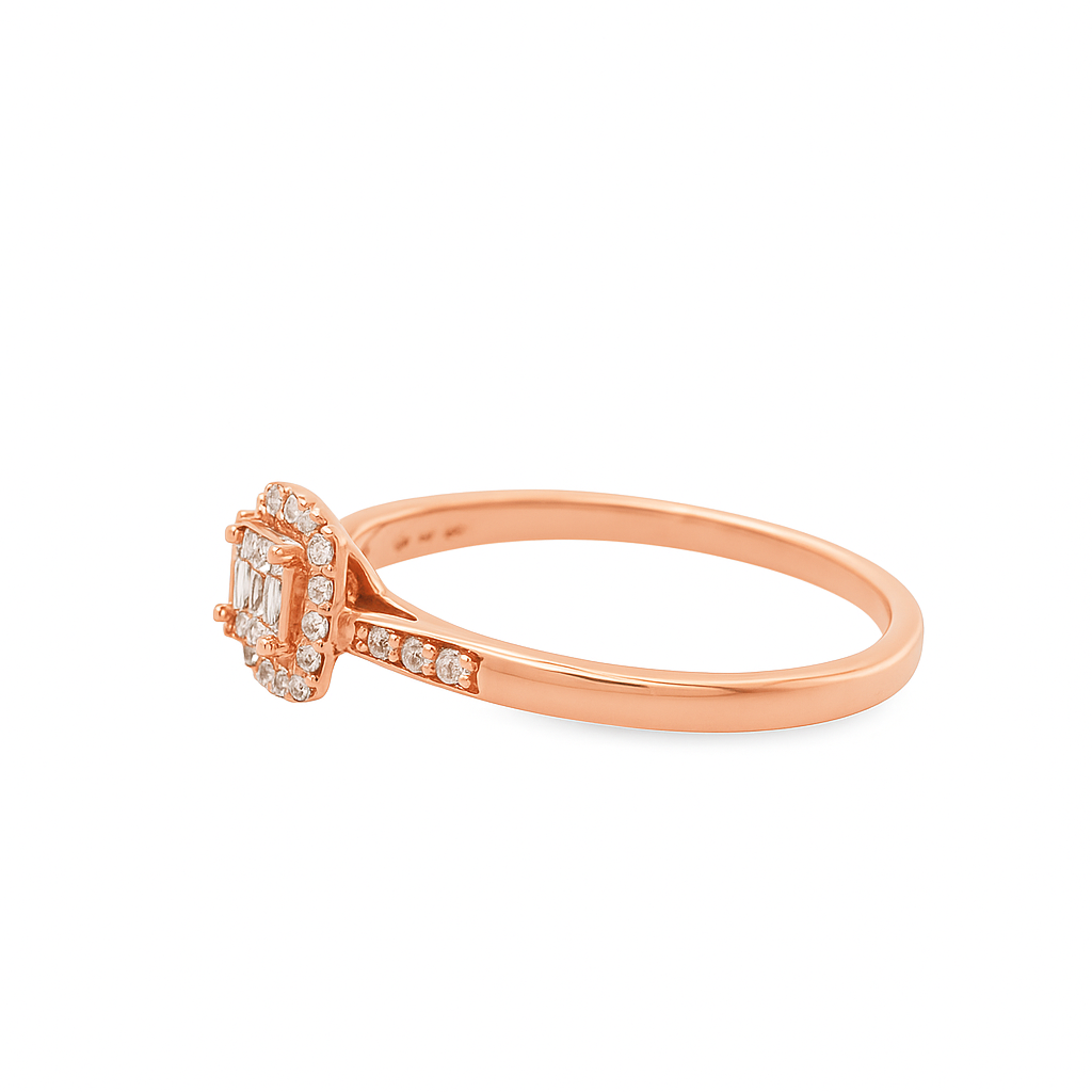 10K Rose Gold Diamond Halo Bridal Engagement Ring Petite Set 0.20 CTW