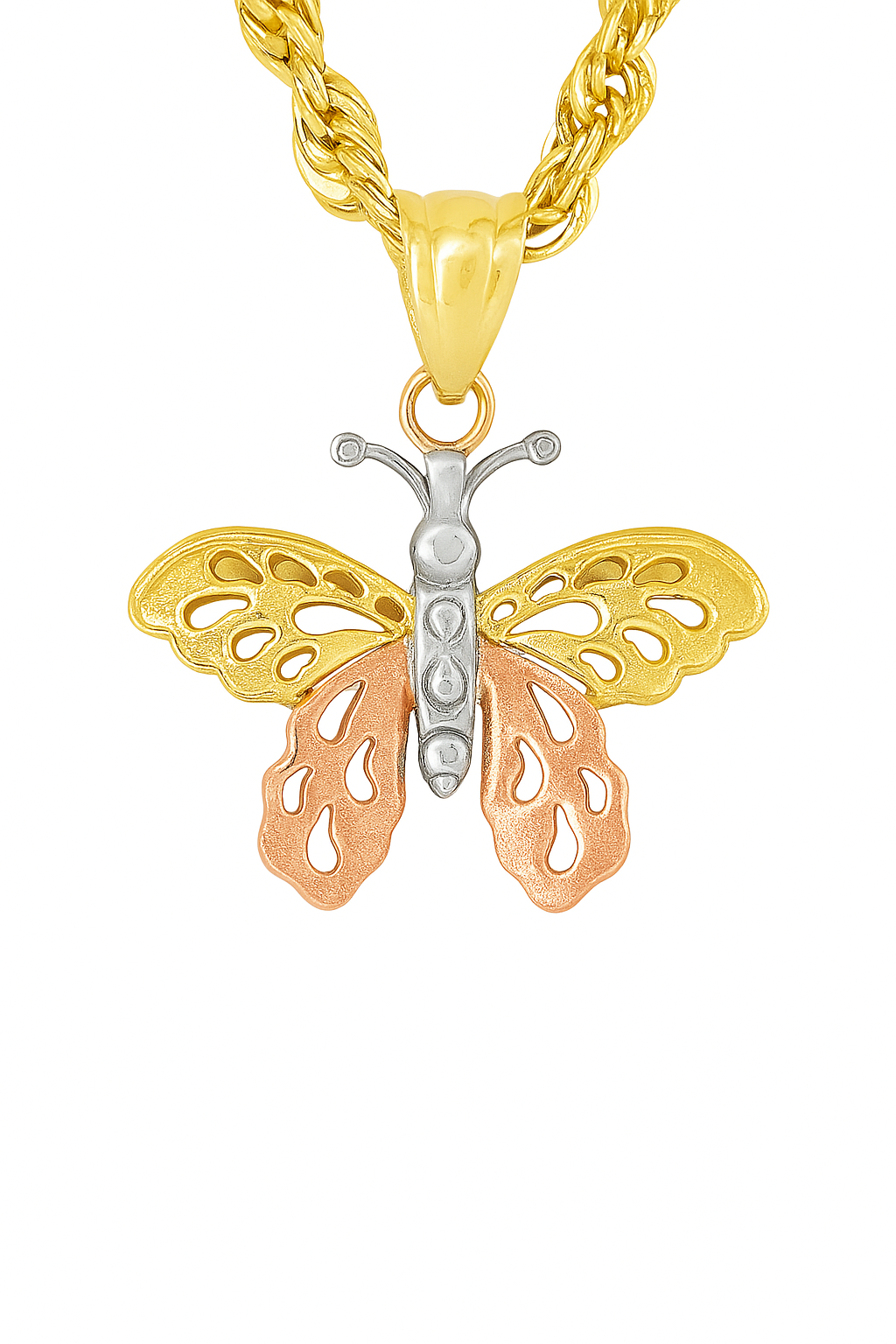 10K Tri-Color Gold Butterfly Pendant Necklace Set – Symbol of Beauty & Transformation | Jewelry Palace