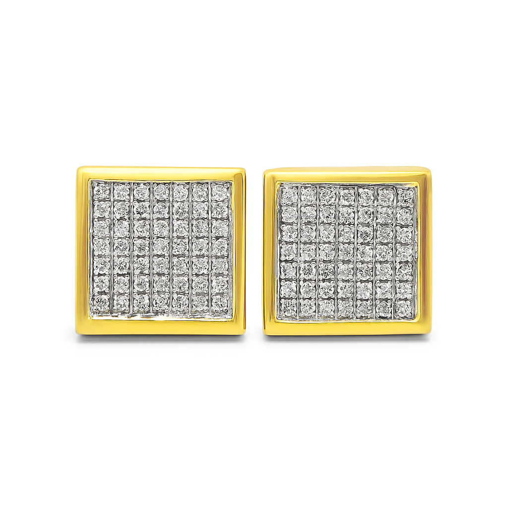 10K Yellow Gold Diamond Square Stud Earrings | 0.60 CTW | Jewelry Palace