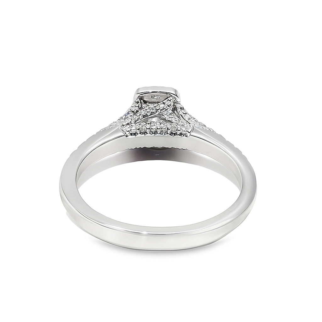 14K White Gold Diamond Engagement Ring with Emerald Cut Center Stone 0.75 ctw Overall