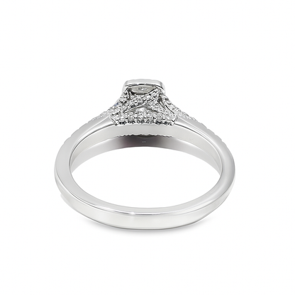 14K White Gold Diamond Engagement Ring with Emerald Cut Center Stone 0.75 ctw Overall