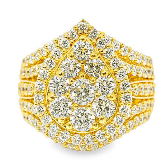 10K Yellow Gold Pear Shape Diamond Cluster Ring 3.74 ctw | Statement Luxury Ring – Jewelry Palace Lithonia GA