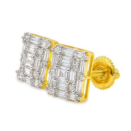 14K White & Yellow Gold Diamond Earrings with Fancy Brown Square Diamonds 0.61 CTW | Jewelry Palace