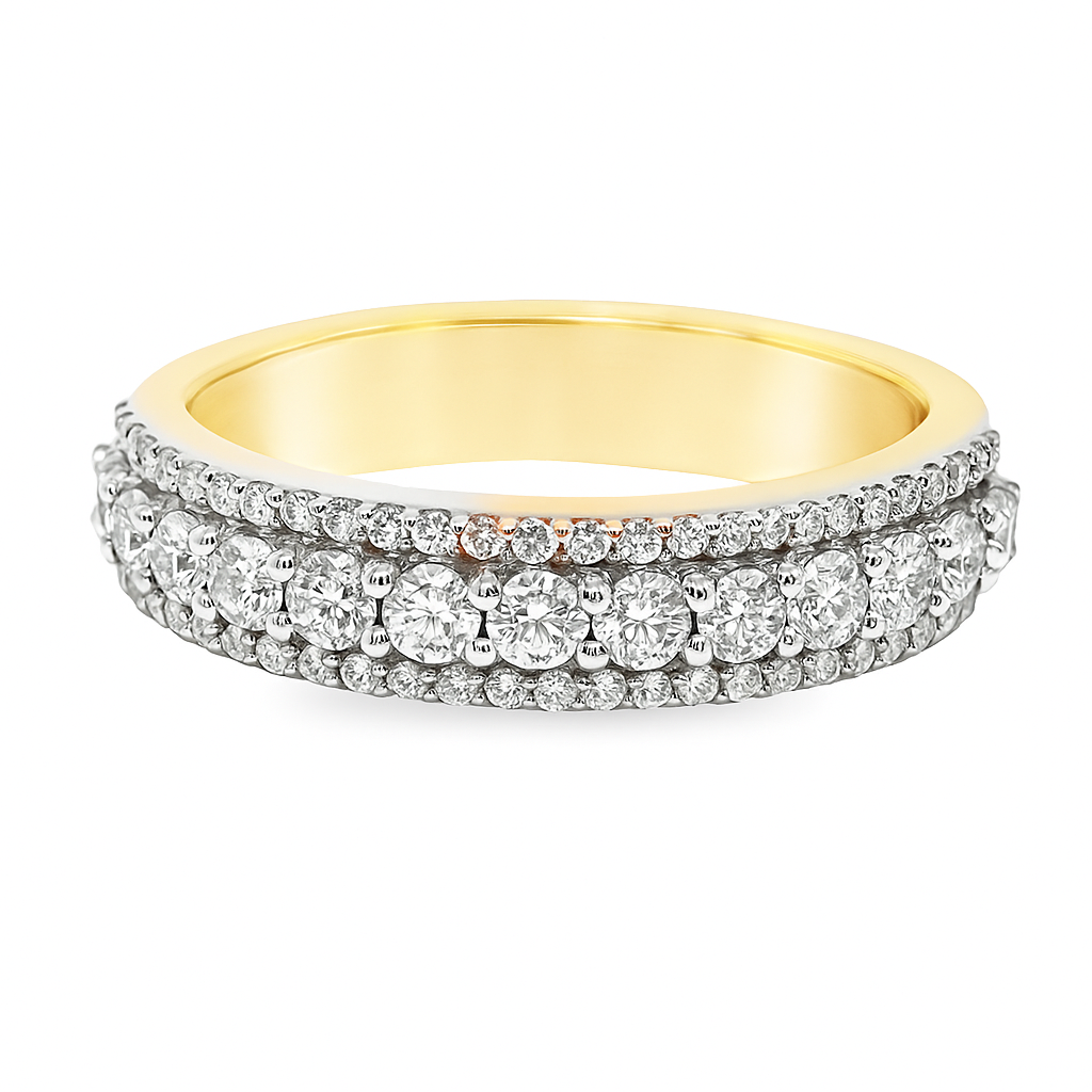 Men’s 10K Yellow Gold 3-Row Diamond Band | 1.59 CTW | Jewelry Palace