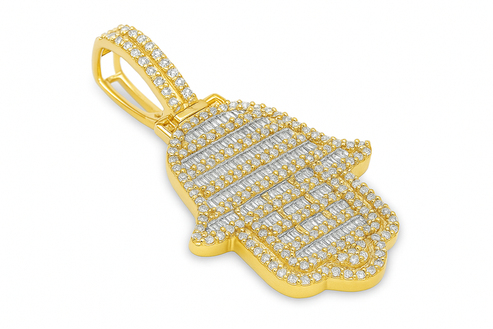 Elegant Gold Hamsa Pendant 2.75 ctw Diamond 10K Yellow Gold | Spiritual Protection & Luxury | Jewelry Palace