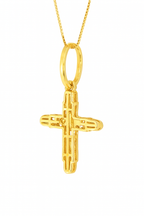 10K Yellow Gold Diamond Cross Pendant Necklace Baguette & Round Diamonds 0.35 CTW
