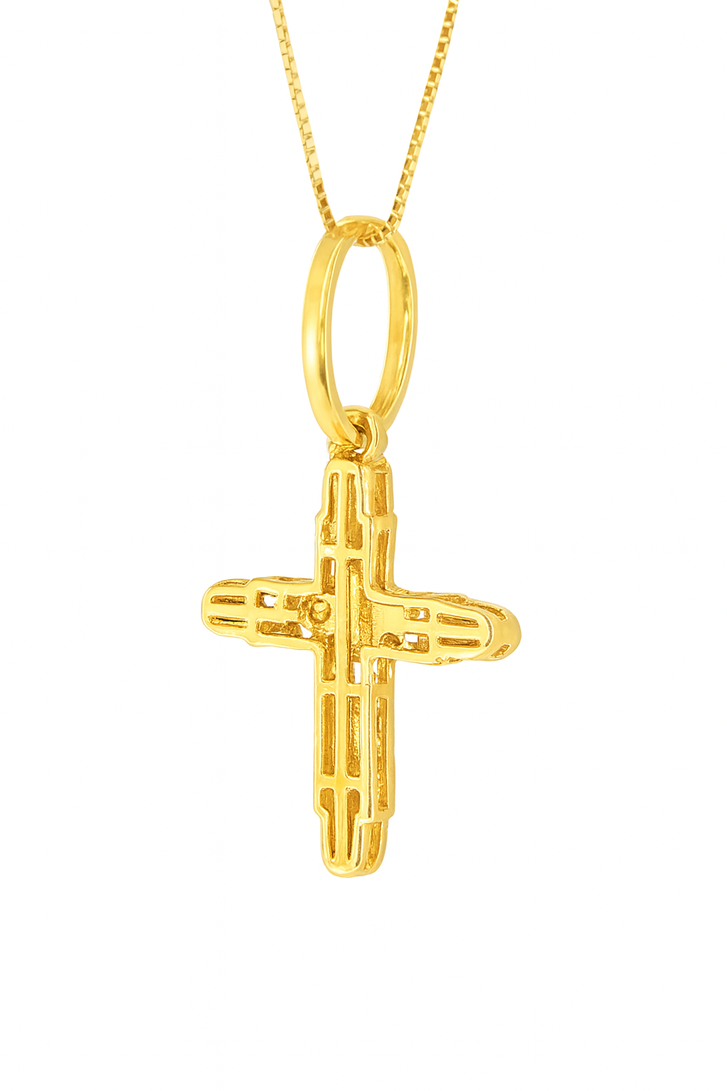 10K Yellow Gold Diamond Cross Pendant Necklace Baguette & Round Diamonds 0.35 CTW