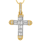 10K Yellow Gold Diamond Cross Pendant Necklace Baguette & Round Diamonds 0.35 CTW