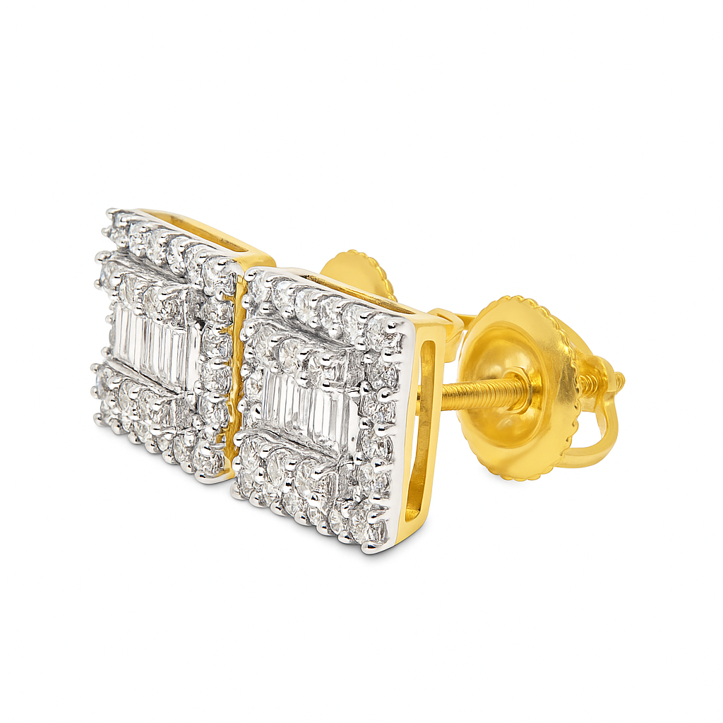 10K Yellow Gold 0.50 ctw Diamond Square Cluster Earrings | Everyday Elegance & Sparkle | Jewelry Palace