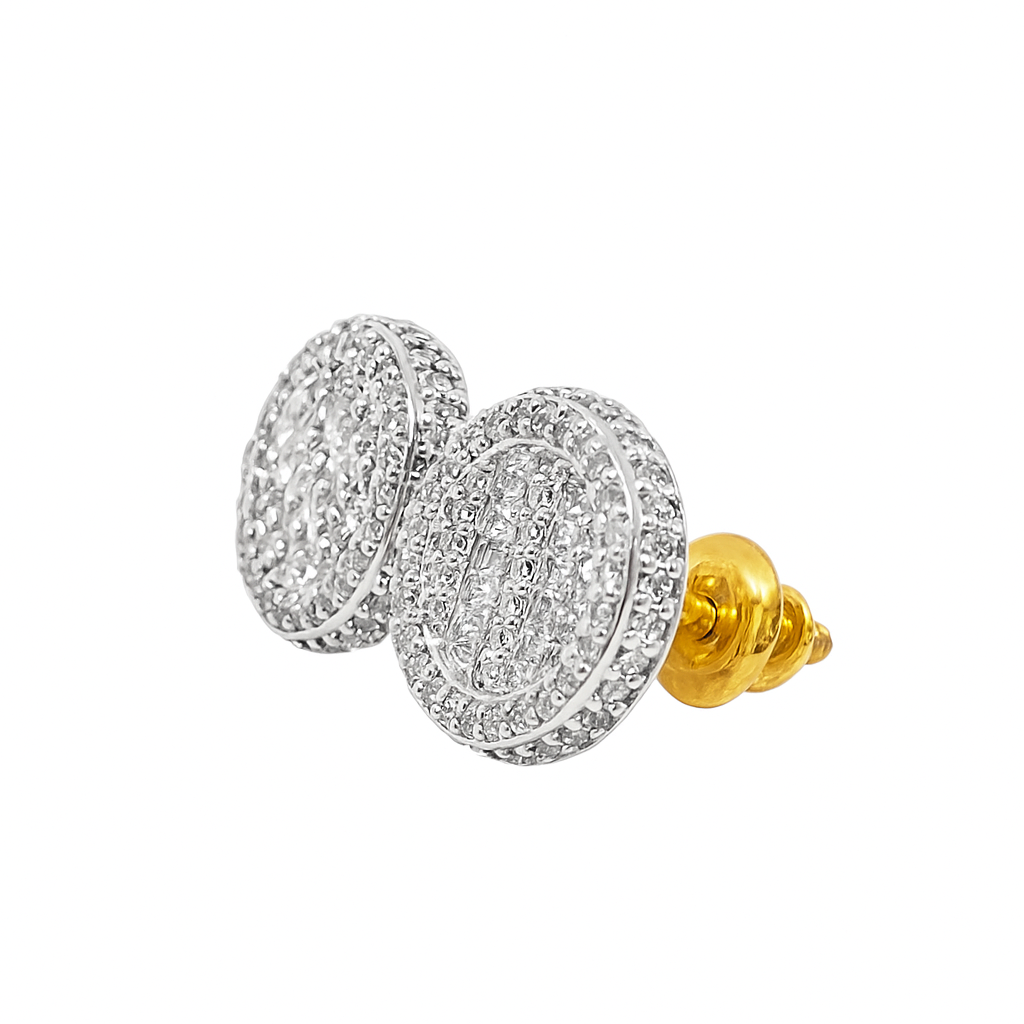 14K White Gold Baguette & Round Diamond Stud Earrings 0.80 ctw | Jewelry Palace