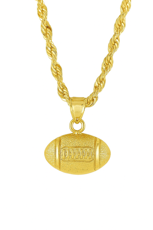 10K Yellow Gold Football Pendant Necklace | Sports Charm with Rope Chain | Jewelry Palace