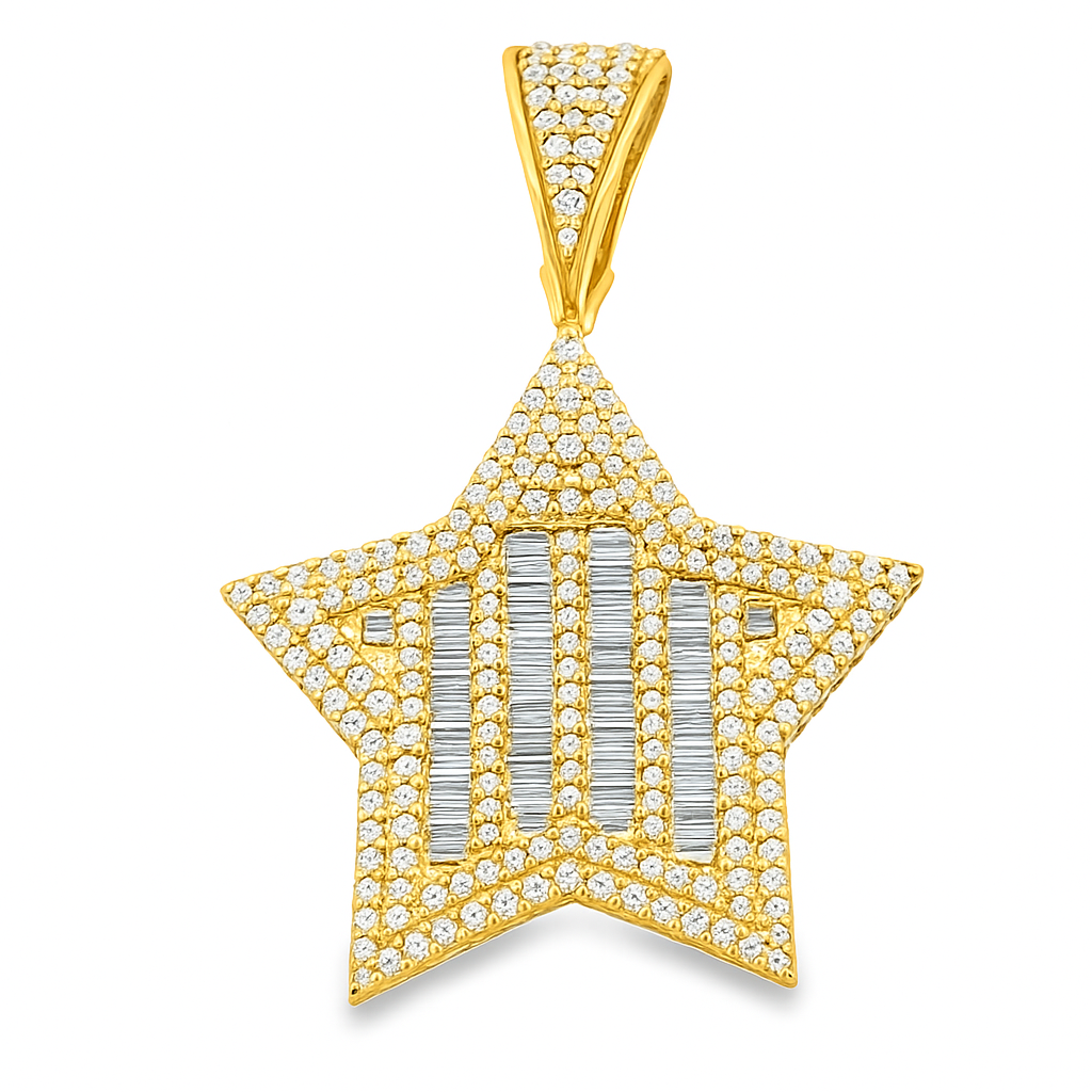 10K Yellow Gold 4.00 ctw Diamond Baguette Star Pendant | Iced-Out Five Point Star | Jewelry Palace
