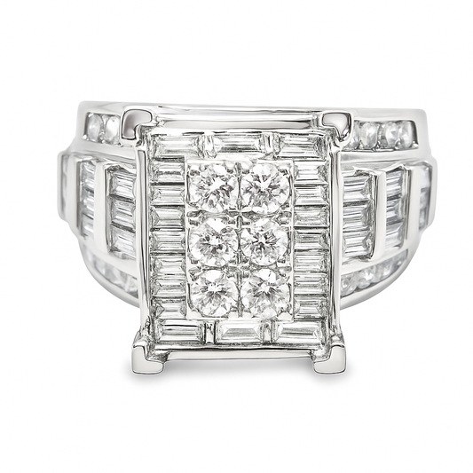 10K White Gold Square Diamond Cinderella Ring 1.90 ctw | Baguette & Round Cut Statement Ring – Jewelry Palace Lithonia GA