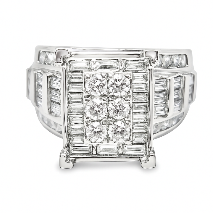 10K White Gold Square Diamond Cinderella Ring 1.90 ctw | Baguette & Round Cut Statement Ring – Jewelry Palace Lithonia GA