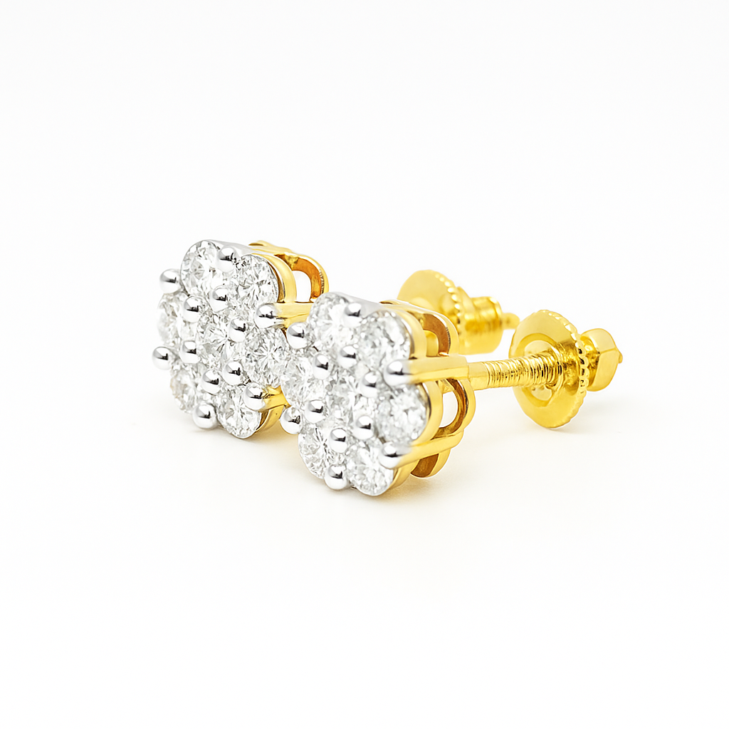 10K Yellow Gold 0.75 ctw Diamond Flower Earrings | Cluster Studs | Jewelry Palace