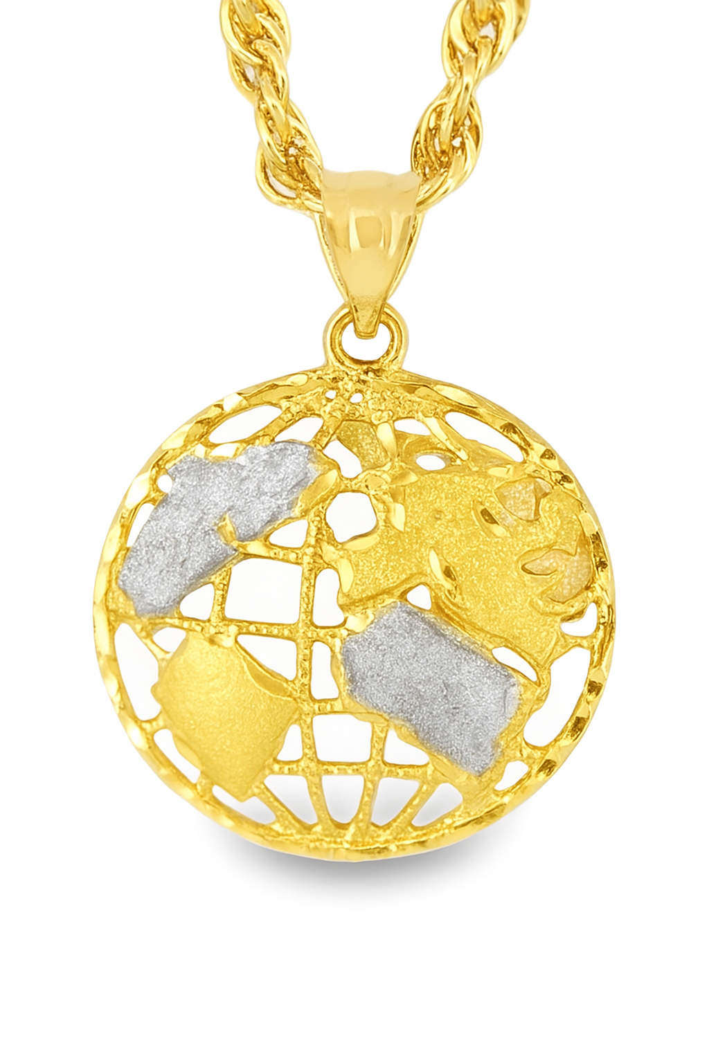 10K Yellow Gold World Map Globe Pendant Necklace Set – Travel & Adventure Symbol | Jewelry Palace