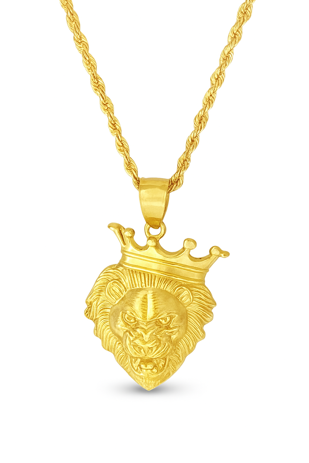 10K Yellow Gold Crowned Lion Head Pendant Necklace Set – King of the Jungle Design | Jewelry Palace