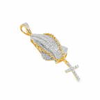 Diamond praying hands pendant with rosary and cross, alternate view