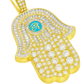 10K Yellow Gold Diamond Hamsa Pendant 4.50 ctw | Eye of Horus Baguette & Round Diamond Charm