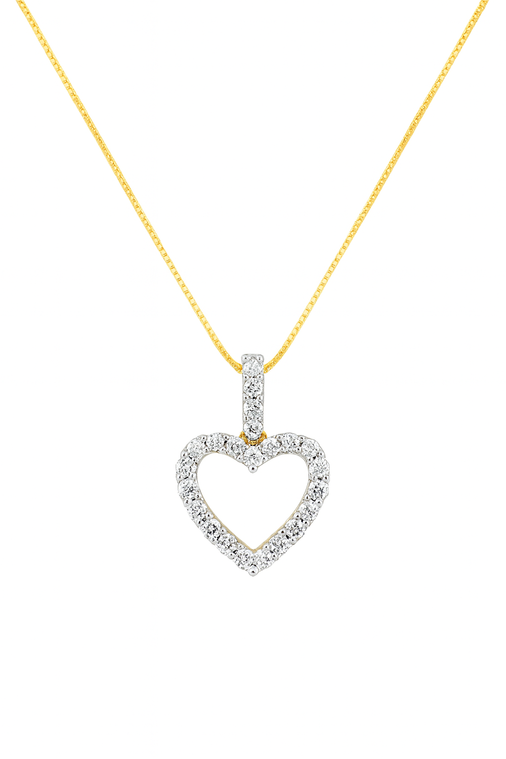 10K Yellow Gold Diamond Heart Outline Pendant Necklace 0.65 CTW