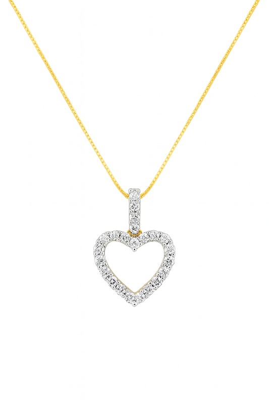 10K Yellow Gold Diamond Heart Outline Pendant Necklace 0.65 CTW