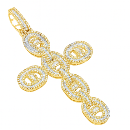 10K Yellow Gold Oval Diamond Cross Pendant 5.0 ctw | Iced Out Statement Faith Necklace