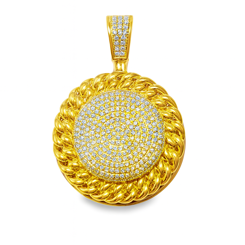 10K Yellow Gold Diamond Pendant with Cuban Border 1.00 ctw