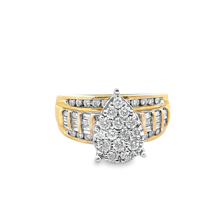 10K Yellow Gold Pear Cut Cluster Diamond Ring 1.00 ctw – Cinderella Style by Jewelry Palace
