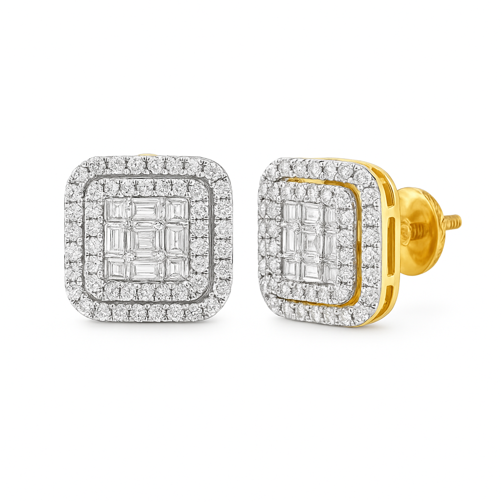 14K Yellow Gold Diamond Square Brilliant Cut Earrings 0.50 CTW | Jewelry Palace
