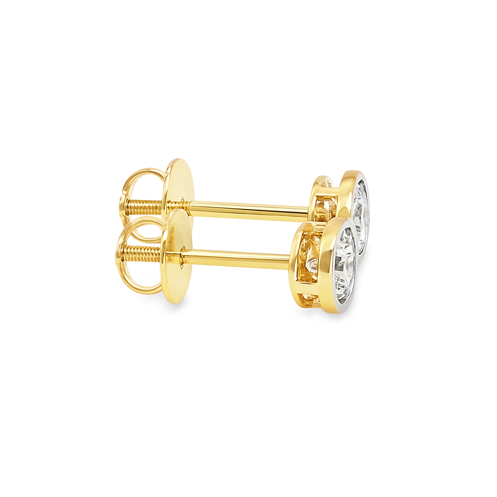 10K Yellow Gold 0.25 ctw Diamond Bezel Set Solitaire Round Earrings | Timeless Studs | Jewelry Palace