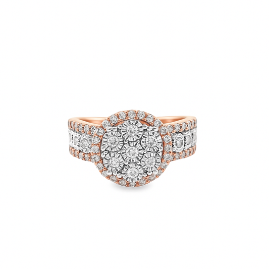 10K Rose Gold Flower Set Diamond  Ring with Diamond Band 0.75 ctw